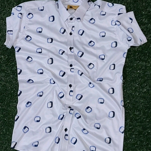 Lycra trend printed half sleeves shirt - White, XXL