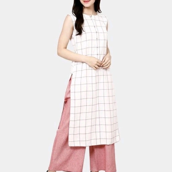 Women Cotton A-line Checked Long Kurti With Palazzos - XXL