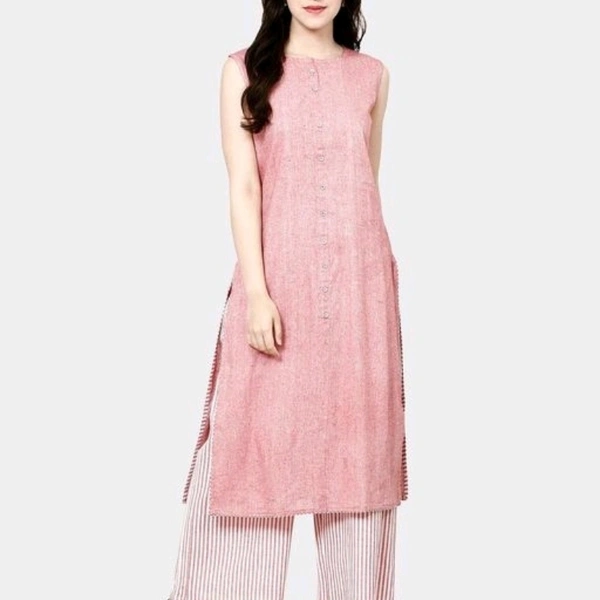 Women Cotton A-line Solid Long Kurti With Palazzos - XXXL