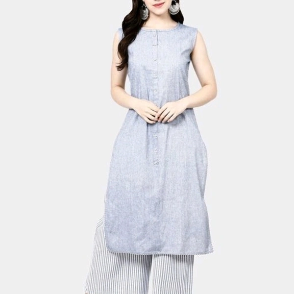 Women Cotton A-line Solid Long Kurti With Palazzos - XXL