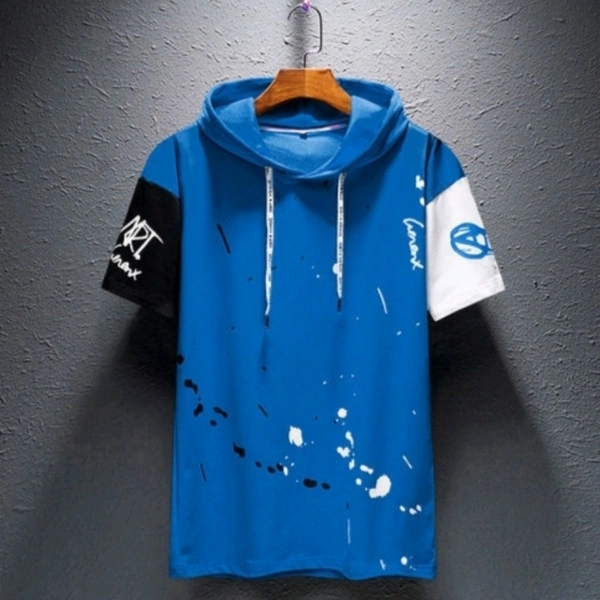 Trendy Cotton T-Shirt/ Hoodie - Blue, XL