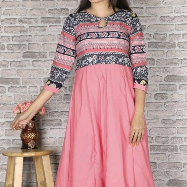 Women's Printed Crepe Anarkali Kurti - L