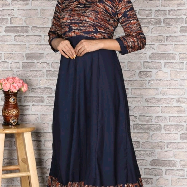 Women's Printed Crepe Anarkali Kurti - XL
