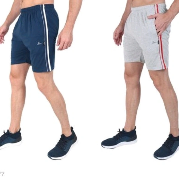 Zeffit Men's Pc Cotton Shorts Combo Of 2 - Air Force & Grey - 32