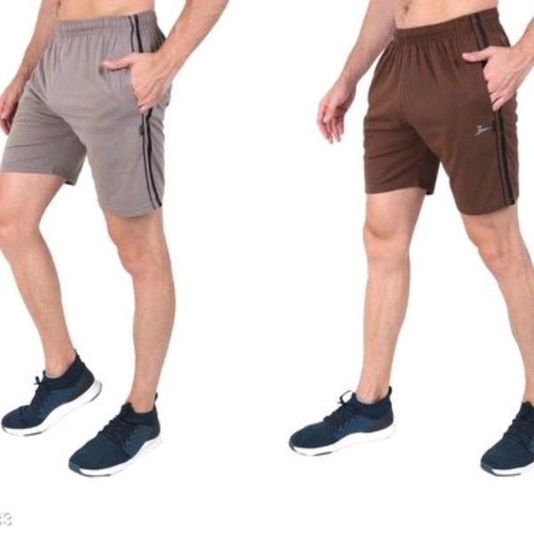 Zeffit Men's Pc Cotton Shorts Combo Of 2 - Cement & Coffee - 36
