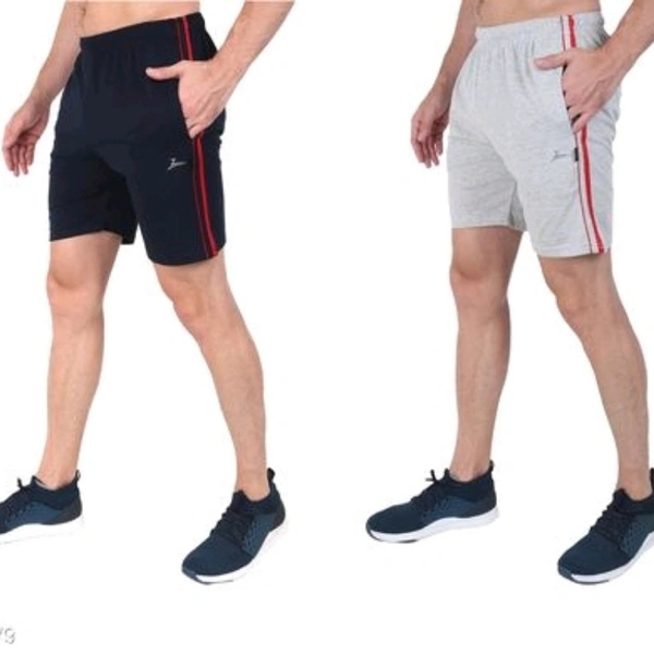 Zeffit Men's Pc Cotton Shorts Combo Of 2 - Navy & Grey - 32