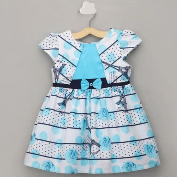 The  Magic Wand Micro Cap Sleeve Mock Shrug Dress with Bow  For Baby Girls-Blue - 6-12 months