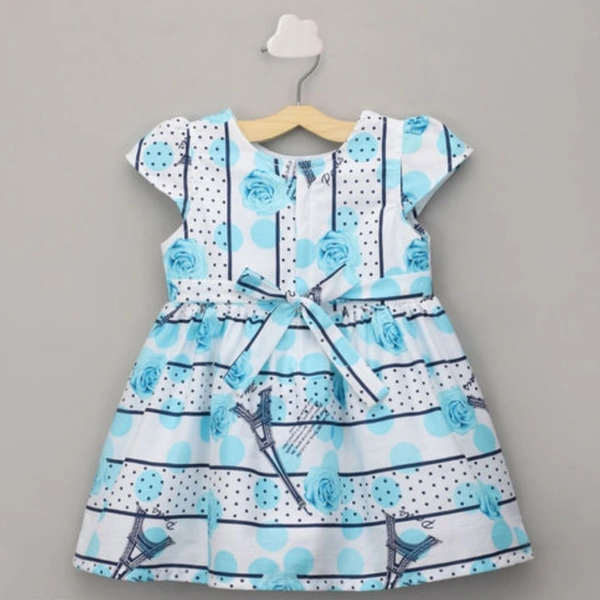 The  Magic Wand Micro Cap Sleeve Mock Shrug Dress with Bow  For Baby Girls-Blue - 6-12 months
