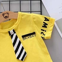 Bold N Elegant Yellow Gentleman Boy T-Shirt with Tie & Shorts Clothes Set Smart Casual Party wear for Boys - 6-12 months