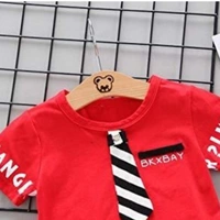Bold N Elegant Summer Gentleman Boy Red T-Shirt with Tie & Shorts Clothes Set Smart Casual Party wear for Boys - 2-3 years