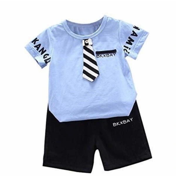 Bold N Elegant Blue Gentleman Boy T-Shirt with Tie & Shorts Clothes Set Smart Casual Party wear for Boys - 6-12 months