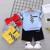 Bold N Elegant Blue Gentleman Boy T-Shirt with Tie & Shorts Clothes Set Smart Casual Party wear for Boys - 6-12 months