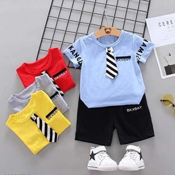 Bold N Elegant Blue Gentleman Boy T-Shirt with Tie & Shorts Clothes Set Smart Casual Party wear for Boys - 6-12 months