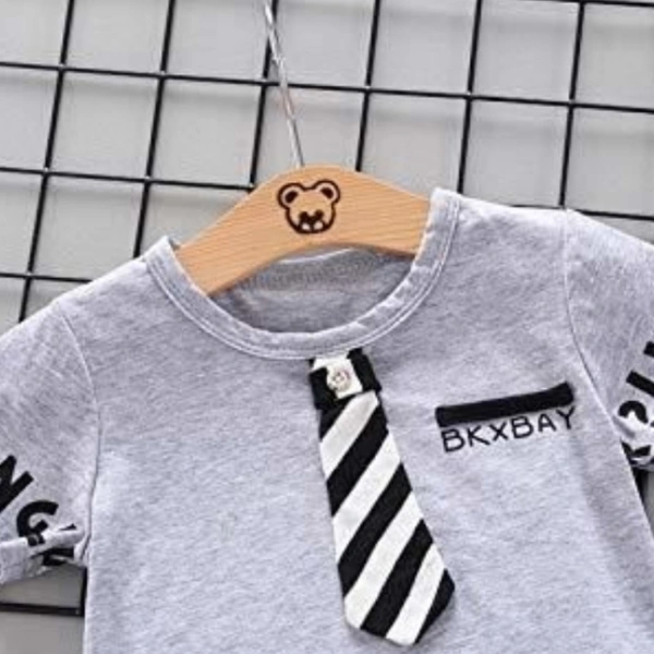 Bold N Elegant Cotton Grey Gentleman Boy T-Shirt with Tie & Shorts Clothes Set Smart Casual Party wear for Boys - 3-4 years