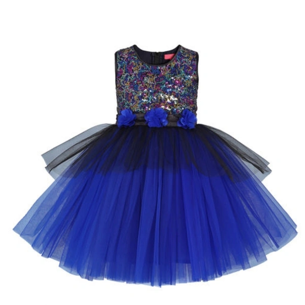 Toy Balloon Kids Blue Embroidered Embellished Knee Length Girls Party Wear Dress - 6-7 Years