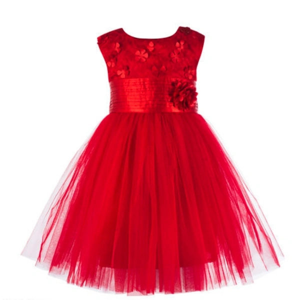 Toy Balloon Kids Red Flower Embroidered  Embellished Knee Length Girls Party Wear Dress - 6-7 Years