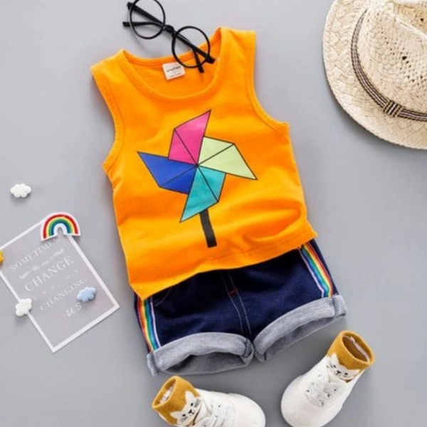  T-Shirt & Denim Shorts Half Pant Set for Infant Toddler Baby BoyTop  - 4-5 Years