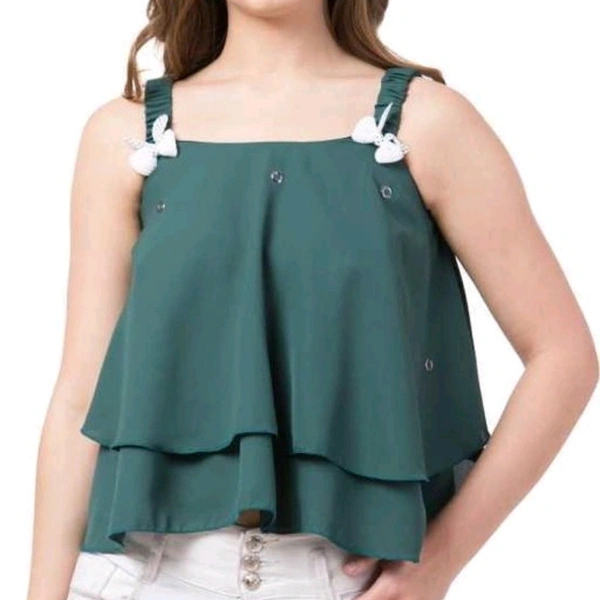 TIARA WORLD NEW SLEEVELESS SELF DESIGNED TOPS - Red, M