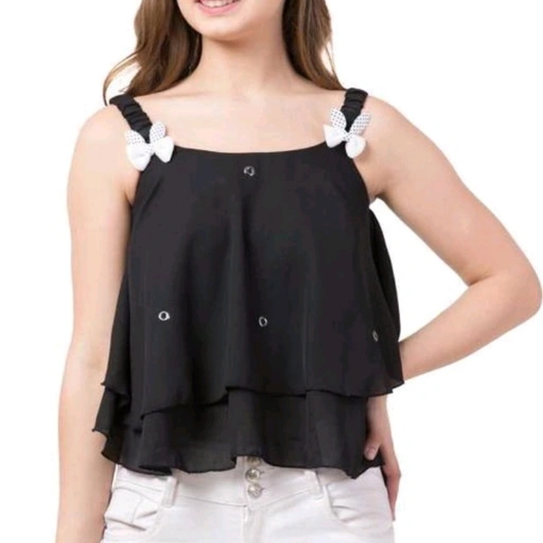 TIARA WORLD NEW SLEEVELESS SELF DESIGNED TOPS - Red, M