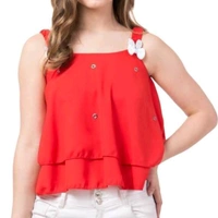 TIARA WORLD NEW SLEEVELESS SELF DESIGNED TOPS - Red, M