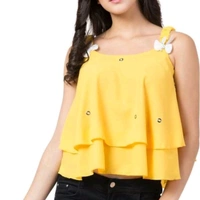 TIARA WORLD NEW SLEEVELESS SELF DESIGNED TOPS - Red, M