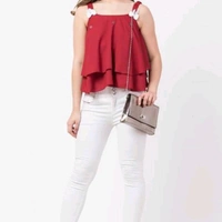 TIARA WORLD NEW SLEEVELESS SELF DESIGNED TOPS - Red, M