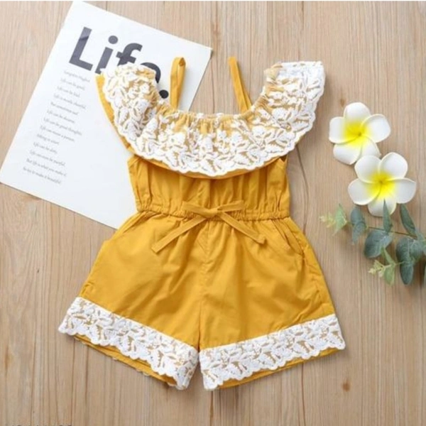 Girls lace jumpsuit dungre dress - Yellow, 5-6 Years