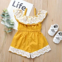 Girls lace jumpsuit dungre dress - Yellow, 5-6 Years