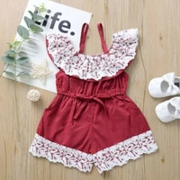 Girls lace jumpsuit dungre dress - Red, 7-8 Years