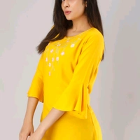 ftDiva Rayon Embroidered Tunic in Yellow - M