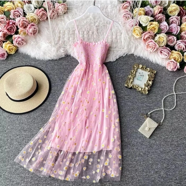 Sunflower embroidery dress♥️ - Blue