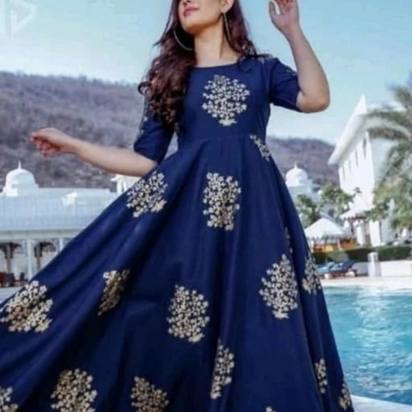Women's Printed Rayon Kurtis - Blue, M