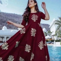 Women's Printed Rayon Kurtis - Blue, M