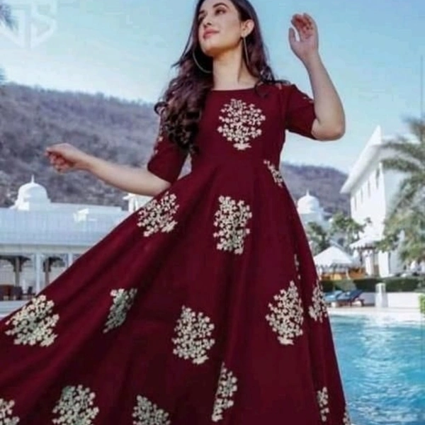 Women's Printed Rayon Kurtis - Red, L