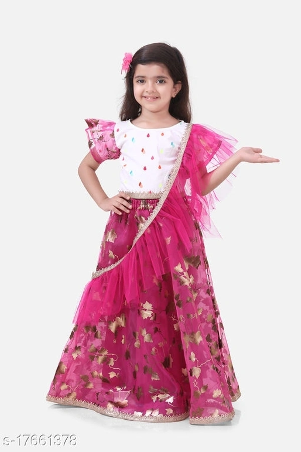 Droplet Top with Hot Pink Lehenga with Dupatta Set / L01 - 4-5 years