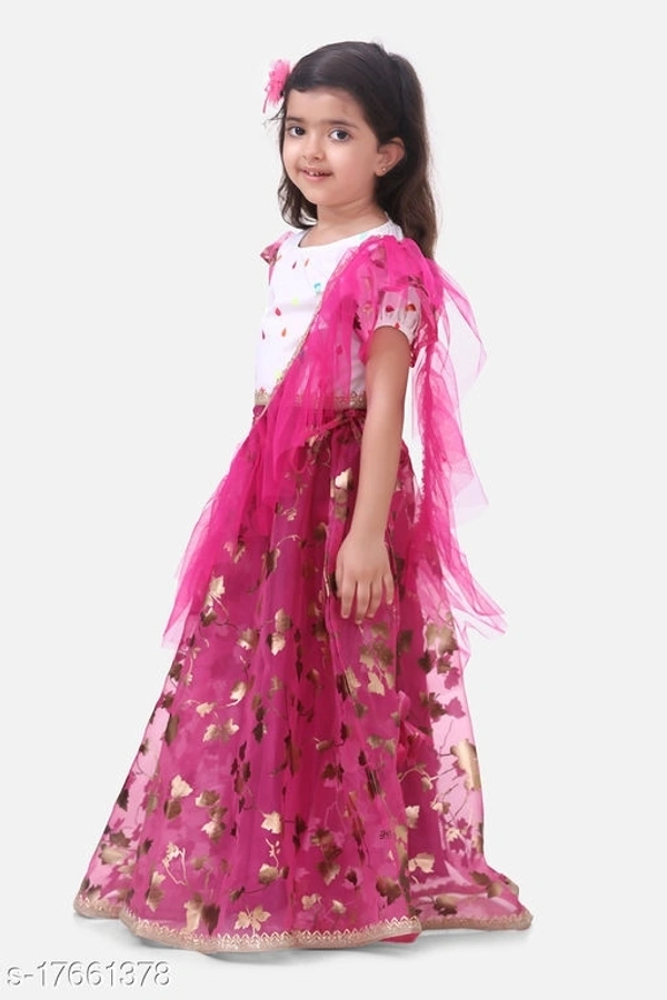 Droplet Top with Hot Pink Lehenga with Dupatta Set / L01 - 5-6 years