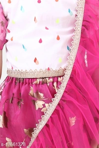 Droplet Top with Hot Pink Lehenga with Dupatta Set / L01 - 5-6 years