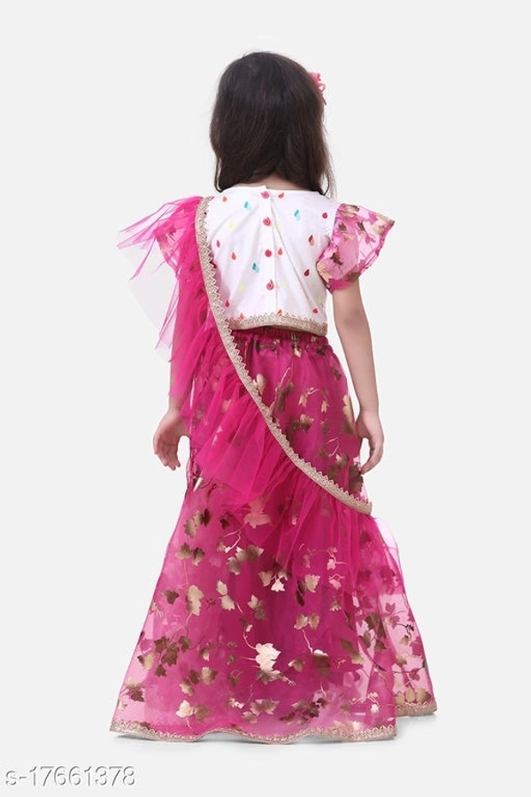 Droplet Top with Hot Pink Lehenga with Dupatta Set / L01 - 7-8 years