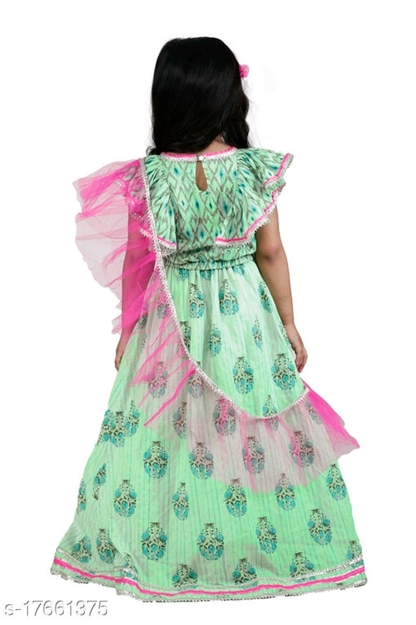 Frilly Cute Green Pink Lehenga Set / L03 - 4-5 years