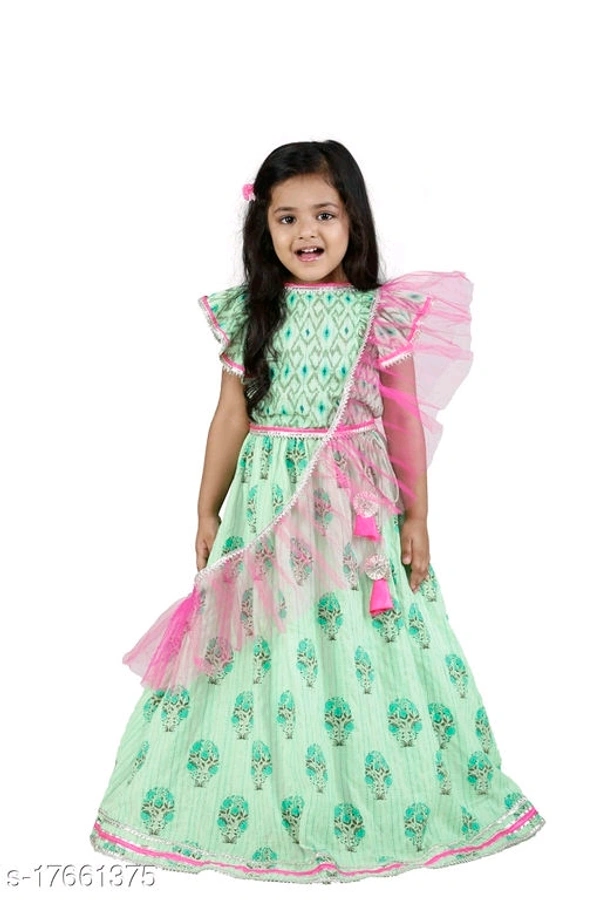 Frilly Cute Green Pink Lehenga Set / L03 - 9-10 years
