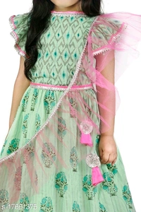 Frilly Cute Green Pink Lehenga Set / L03 - 9-10 years