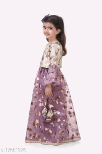 L04/ Floral Top with Wine Organza Skrit Set - 9-10 years