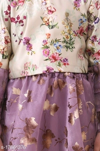 L04/ Floral Top with Wine Organza Skrit Set - 9-10 years
