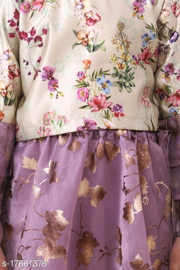 L04/ Floral Top with Wine Organza Skrit Set - 9-10 years