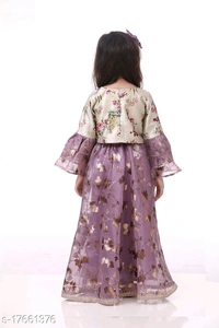 L04/ Floral Top with Wine Organza Skrit Set - 5-6 years