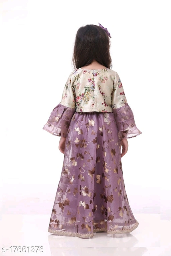 L04/ Floral Top with Wine Organza Skrit Set - 5-6 years