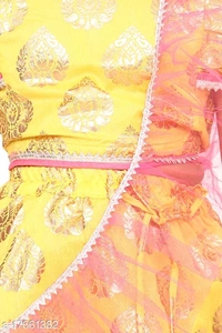 L06 / Bright Yellow Motif Ruffle Lehenga Set  - 9-10 years