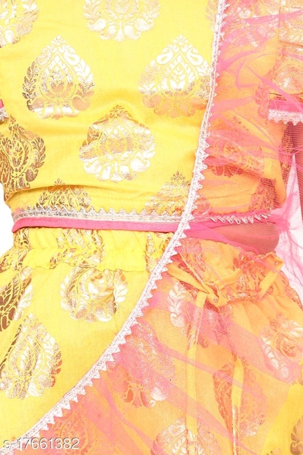 L06 / Bright Yellow Motif Ruffle Lehenga Set  - 9-10 years