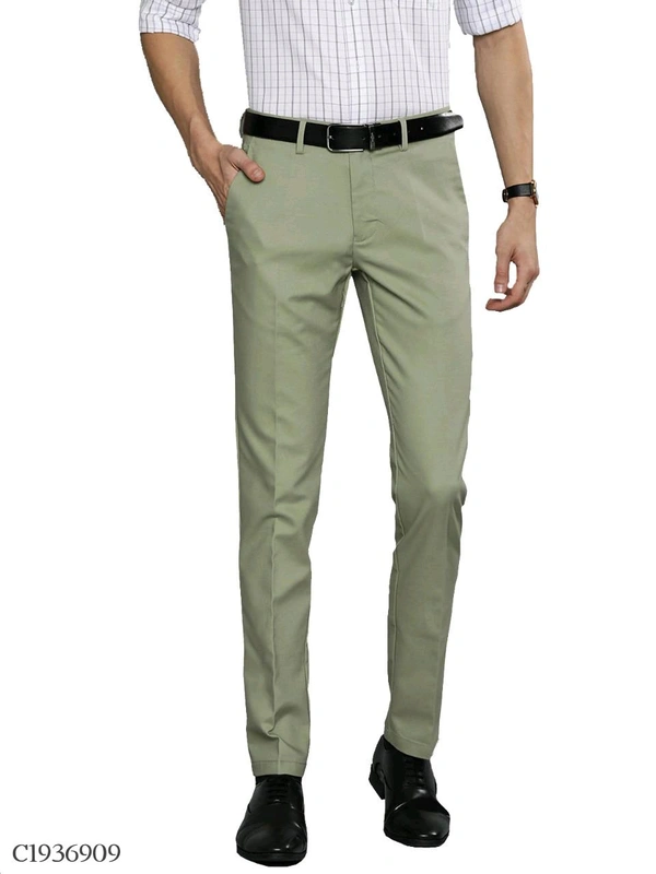Lycra Blend Solid Regular Fit Men's Formal Trousers  - 28.30.32.34.36, Green