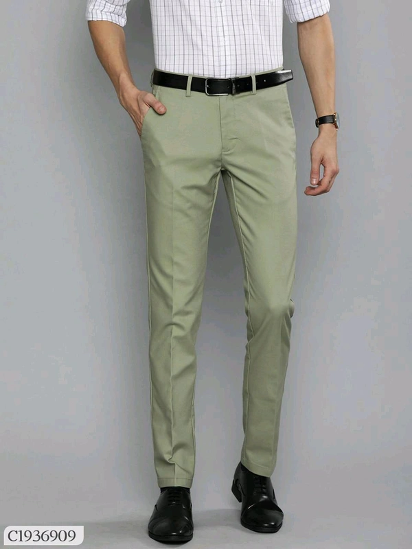 Lycra Blend Solid Regular Fit Men's Formal Trousers  - 28.30.32.34.36, Green